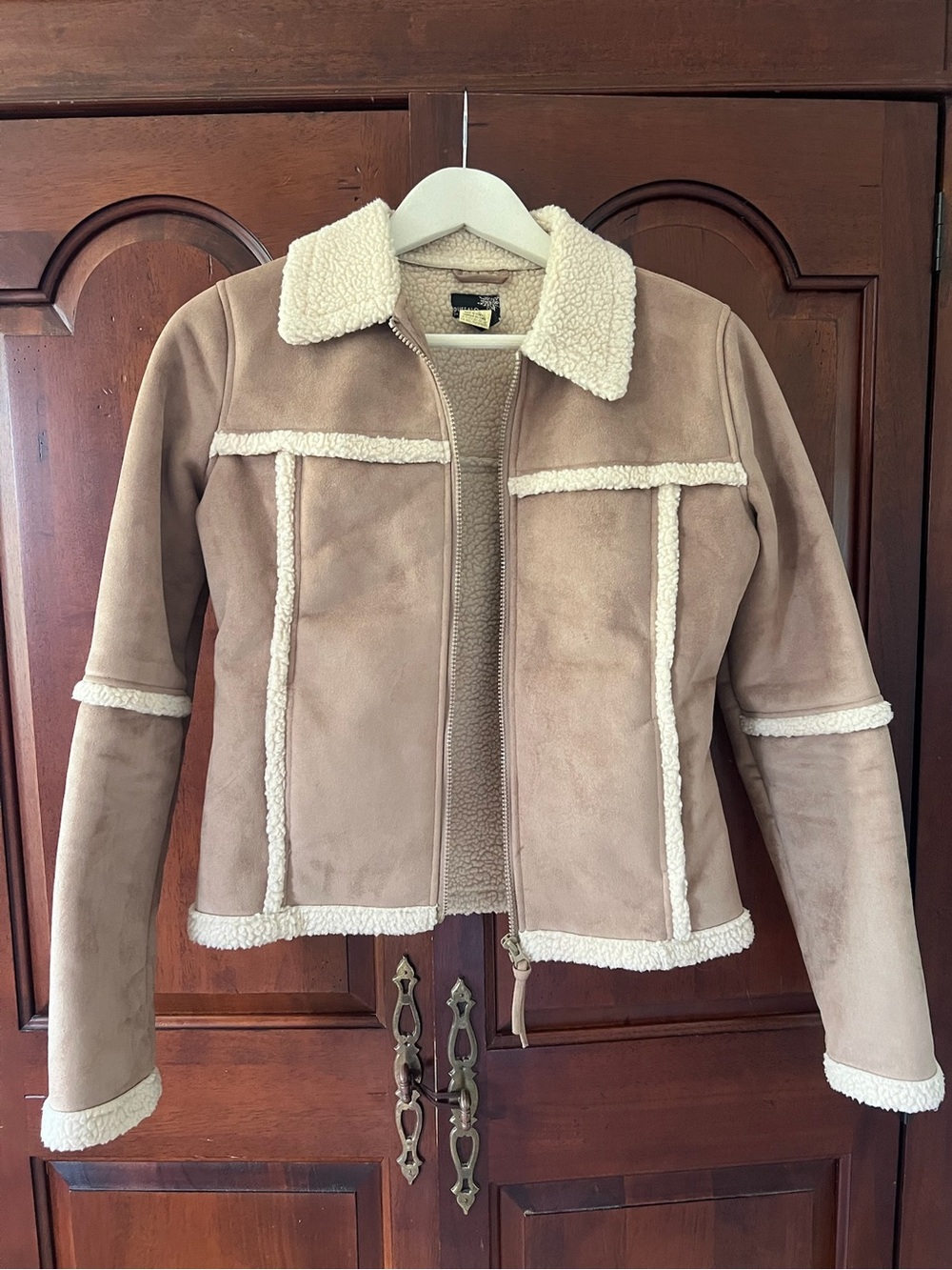 Buffalo David Edition Tan Faux Suede Jacket with Faux Fur Cream Trim